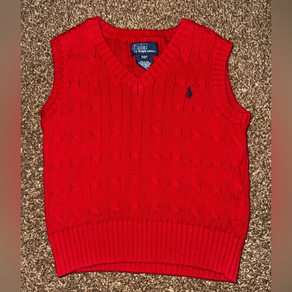 3t Ralph Lauren Red Cable Knit Vest